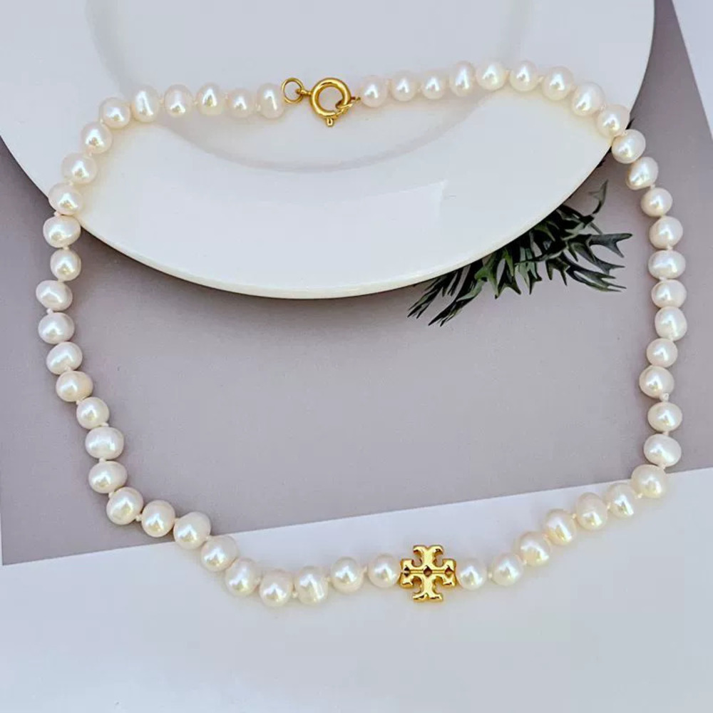 Tory Burch Freshwater Pearl Letter Necklace